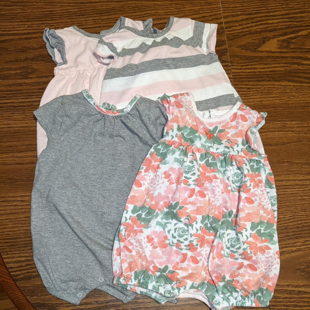 Lot of 4 Burt's Bees Baby Rompers size 12 months